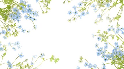 Flowers border frame on white background. Decoration, floral, card, invitation