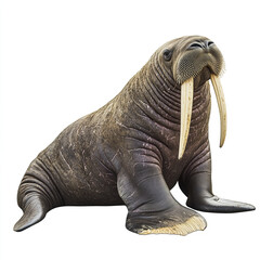 Fototapeta premium Walrus isolated on white background, showcasing its tusks and whiskers