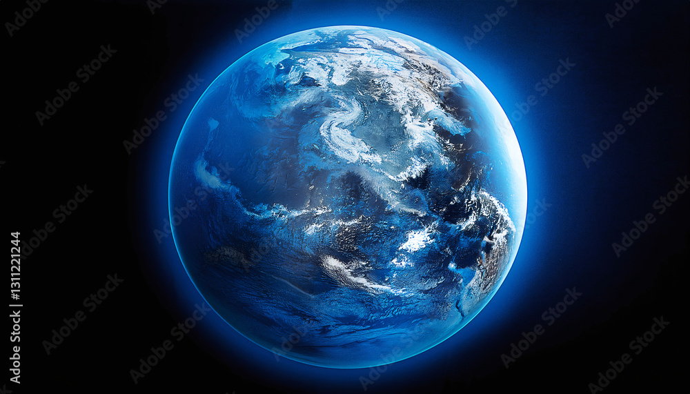 Wall mural celestial sphere: earth as a glowing blue sphere against the vast backdrop of space, revealing detai