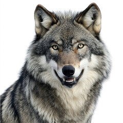 Obraz premium wolf with piercing gaze on white background