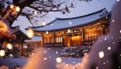 Snowy Korean Temple at Night (1)