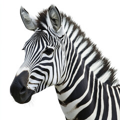 Zebra with striking stripes isolated on white background