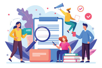 Fototapeta premium A group of professionals is engaged in a people search and contract approval process, showcasing teamwork, people search and contract approval trending