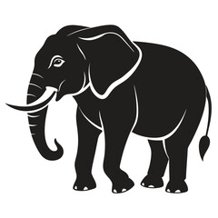 Stylized Black and White Vector Illustration of an Elephant