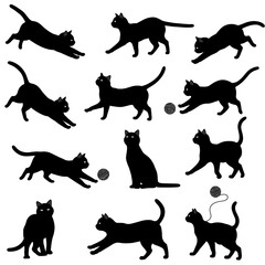 Feline Silhouettes: A collection of playful cat silhouettes in various poses, perfect for design projects, illustrations, or adding a touch of whimsy to your creations.