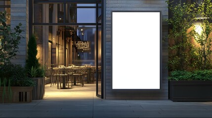 Restaurant Exterior Night Scene Blank Sign