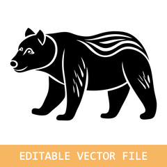 Floral bear silhouette vector illustration. Inverted monochrome design.