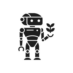 Fototapeta premium Robot Holding Plant Icon