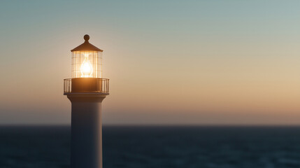 Lighthouse illuminating dark ocean waters at night