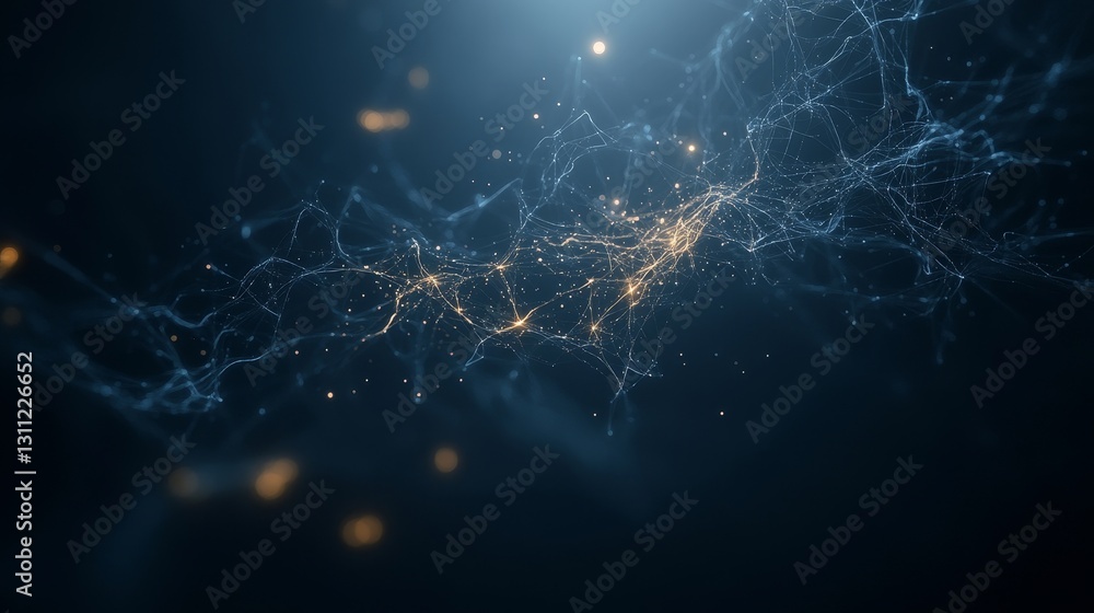 Poster abstract light trails in dark background with glowing particles