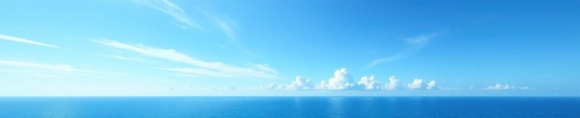 Obraz premium Vast blue sky, wispy clouds fading to horizon over calm sea , blue sky, overcast, scene
