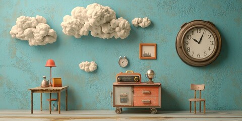 Time-space adventures a child's whimsical journey with a toy time machine in a cozy room