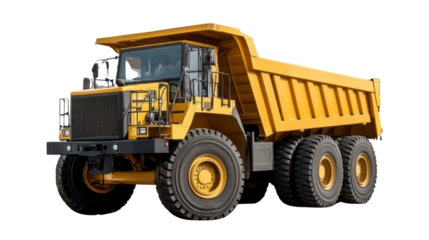 yellow dump truck isolated on white background