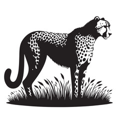 African Animal Silhouettes, Leaping Wildcat, Big cat silhouette collection, silhouette of a cheetah vector illustration, Animals silhouette bundle set in vector style clip art with white background