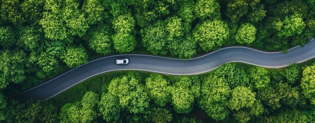 Serene Forest Road with a Single Car