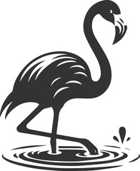 Silhouette of a flamingo wading through deep water animal vector