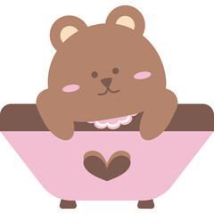 Cute Kawaii Baby Bear in Bathtub – Adorable Pastel Nursery Illustration