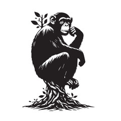 Ape and Monkey collection - vector silhouette, African Animal Silhouettes, Collection of Chimpanzee silhouettes