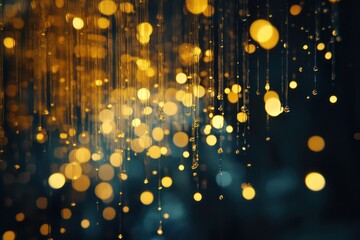 A luxurious and elegant festive concept, golden light reflections resembling champagne droplets, set against a dark and moody backdrop