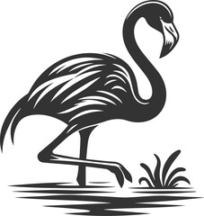 Silhouette of a flamingo wading through deep water animal vector