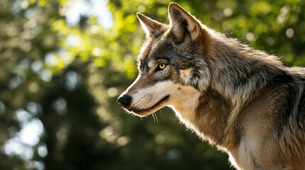 Fototapeta premium Wolf portrait in sunlight with dramatic shadows