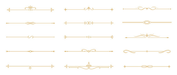 Set of Vintage decorative golden lines. text dividers. Gold line border. Lines separators, Borders, Vintage dividers, Underline elements. Vector illustration