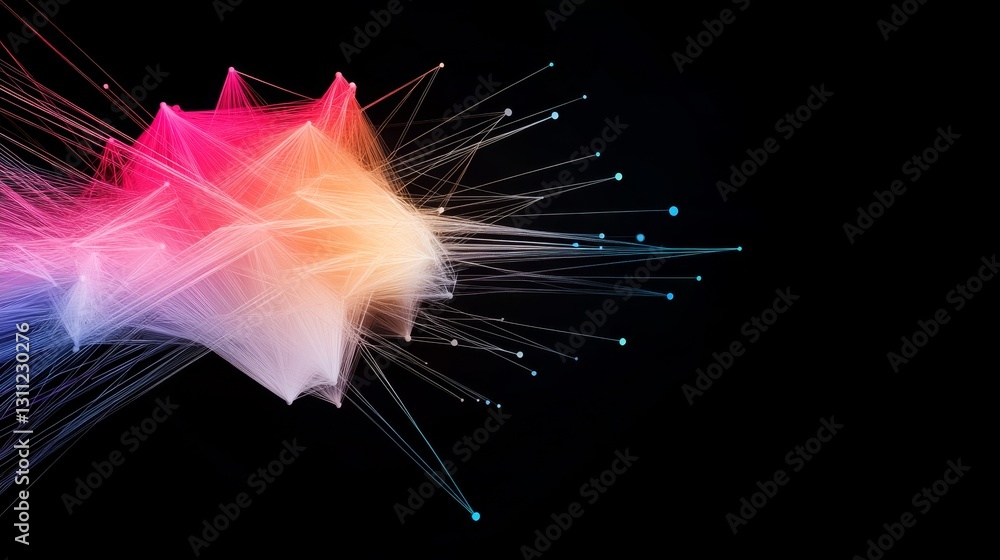 Poster abstract colorful digital wave with lines and dots on black background