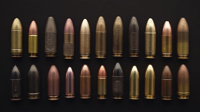 Ammunition Variety Dark Background Flatlay Crime Scene