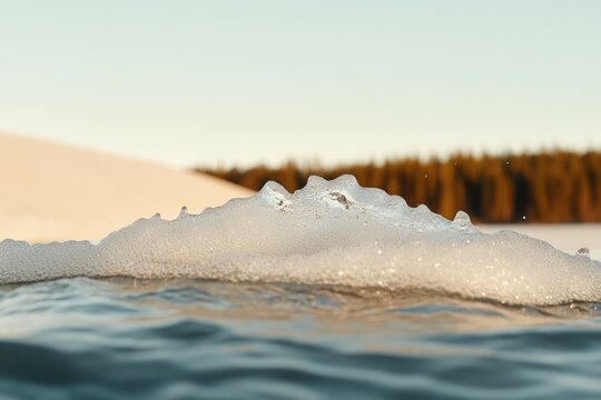 Rippling water surface captures sunlight, creating sparkling foa