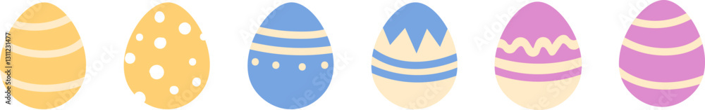 Aufkleber flat easter eggs icons set in pastel colors with various patterns - vector design.