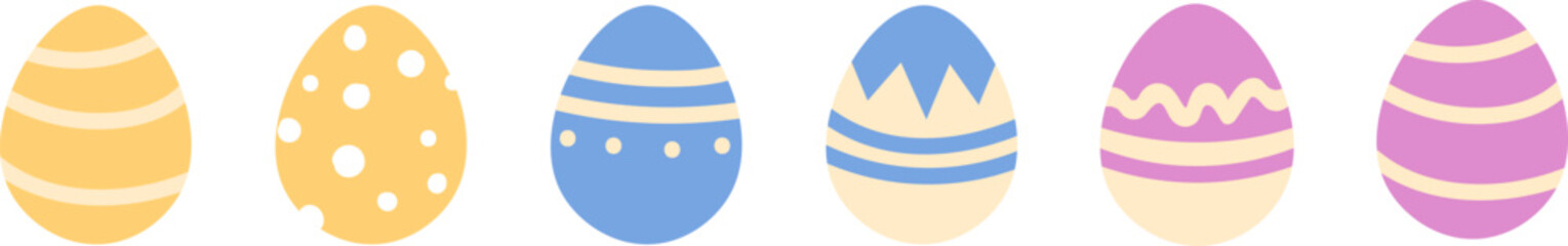 Flat easter eggs icons set in pastel colors with various patterns - vector design.
