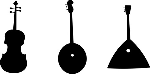 Flat musical instruments icons set: silhouette vector of stringed instruments. © Настя Шевчук