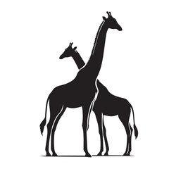 giraffe silhouette vector illustration, Silhouettes set of African wild animals in nature habitats, giraffes in different poses silhouette set, vector collection.