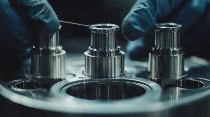Lab technician installing micro-components in a metal device
