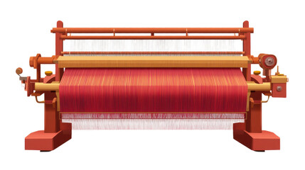 Red handloom weaving machine isolated on white background
