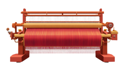 Red handloom weaving machine isolated on white background