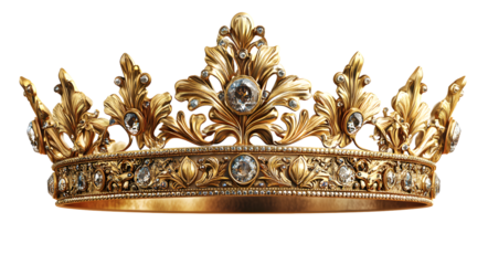 golden crown png. golden crown with intricate details and jewels isolated. European style crown as representation of monarchy, royalty and nobility isolated. king and queen crown png