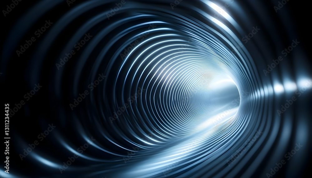 Poster an abstract image depicting a glowing tunnel, showcasing a futuristic design with smooth curves and 