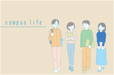 キャンパスライフを楽しむ男女の大学生