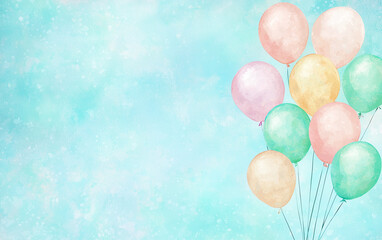 A dreamy illustration of pastel-colored balloons floating gracefully against a soft textured background