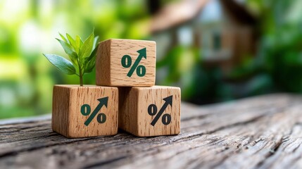 Wooden Blocks Displaying Financial Growth Percentages on Natural Wooden Background   Concept of Investment Strategy Business Planning and Sustainable Economic Development