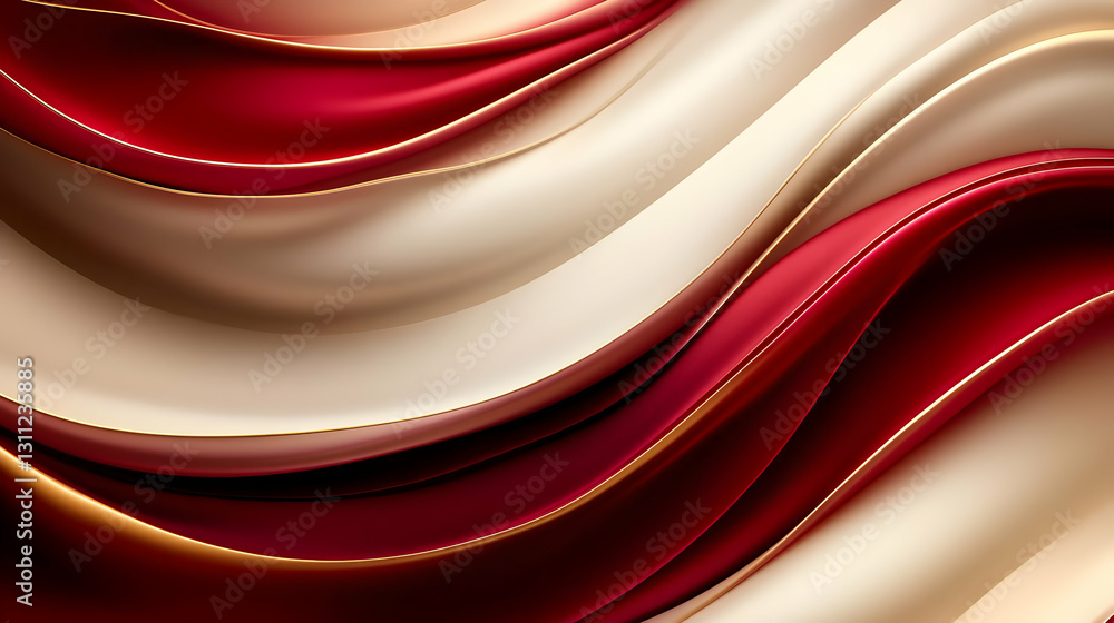 Poster a captivating abstract design featuring flowing red and cream waves, ideal for backgrounds or artist