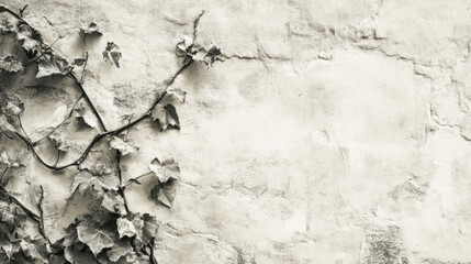 Obraz premium Old wall with climbing ivy vines creating elegant natural texture in monochrome