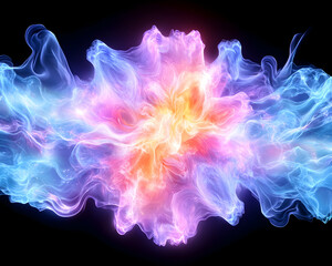 Obraz premium Ethereal bloom radiating vibrant energy against the void, symmetrical fractal