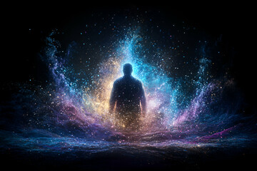 Obraz premium Ethereal Figure in Cosmic Dust, Mystical Scene