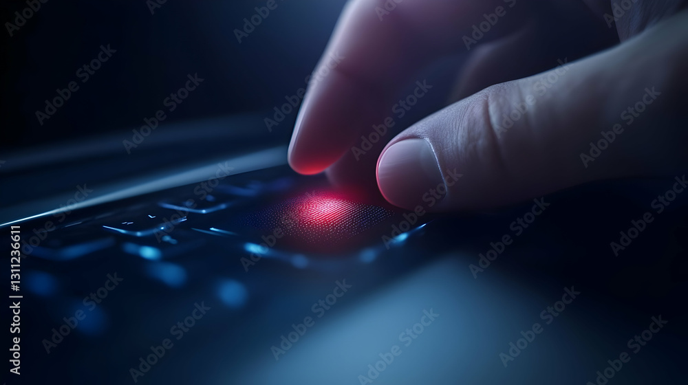 Poster a close-up of a hand pressing a glowing red button on a modern touchscreen interface, symbolizing in