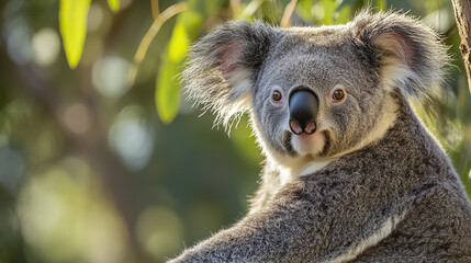 Obraz premium Majestic koala with thick gray fur in sunlit forest setting