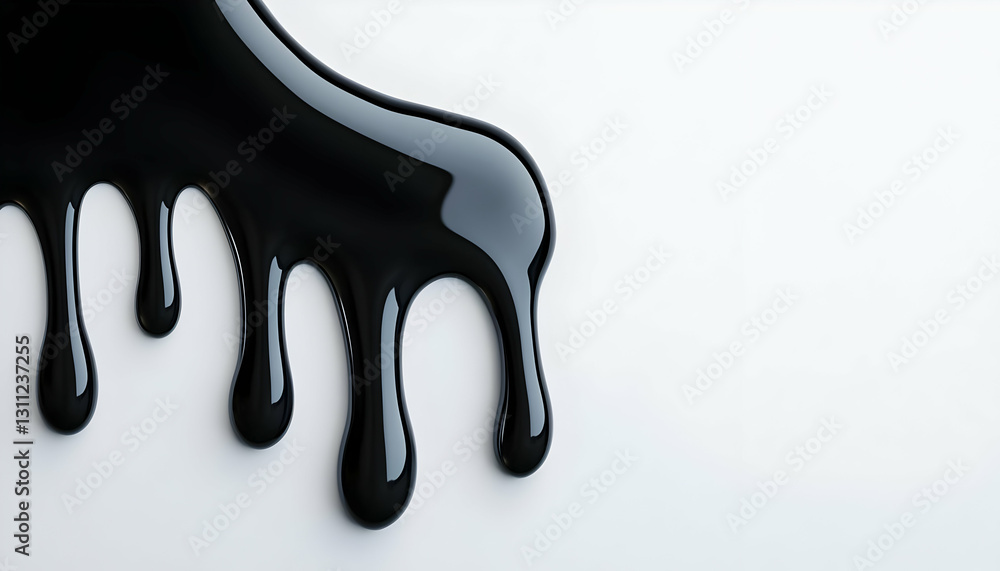 Poster a close-up of black paint drizzling on a surface, creating a smooth and glossy texture that adds art
