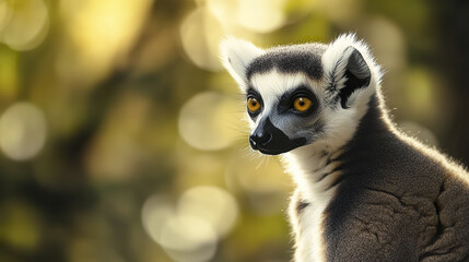Obraz premium Ring tailed lemur with bright eyes and perked ears in natural setting