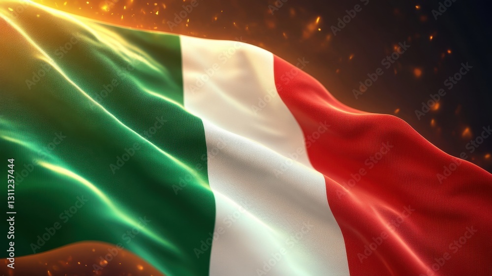 Poster vibrant display of italian heritage: a close-up on the flag symbolizing unity and strength